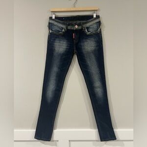 Dsquared2 Easy Denim Skinny Jeans | Distressed Dark Wash Low Rise Size 28